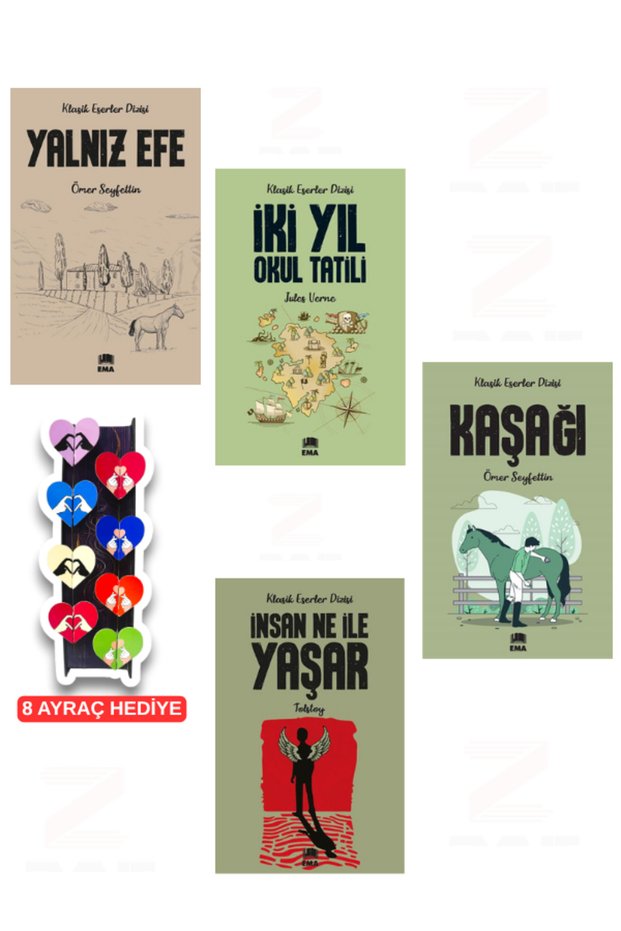 Reading Set for Grades 5, 6, 7, and 8: "How Humans Live" by Kaşağı, Two-Year School Holiday, Solo Efe 4 Book Set, 8-Piece Special Design Heart Bookmark Gift