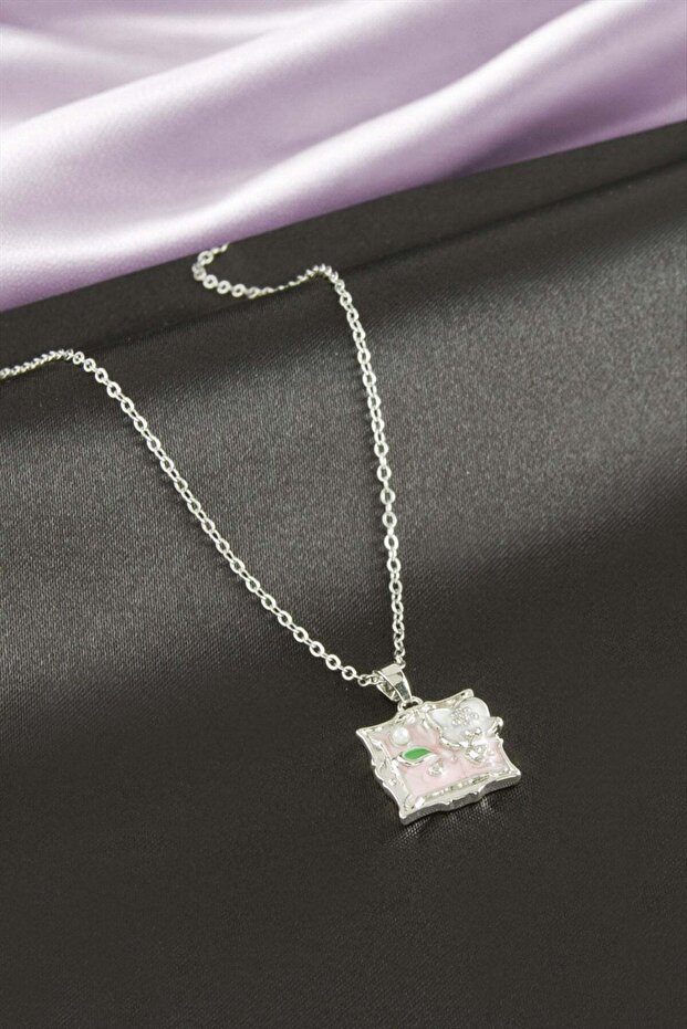 Square Flower Enamel Steel Necklace