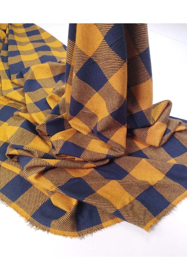 Mustard Navy Blue Plaid Jacquard Knitted Fabric Cardigan & Sweater Fabric 145X200Cm