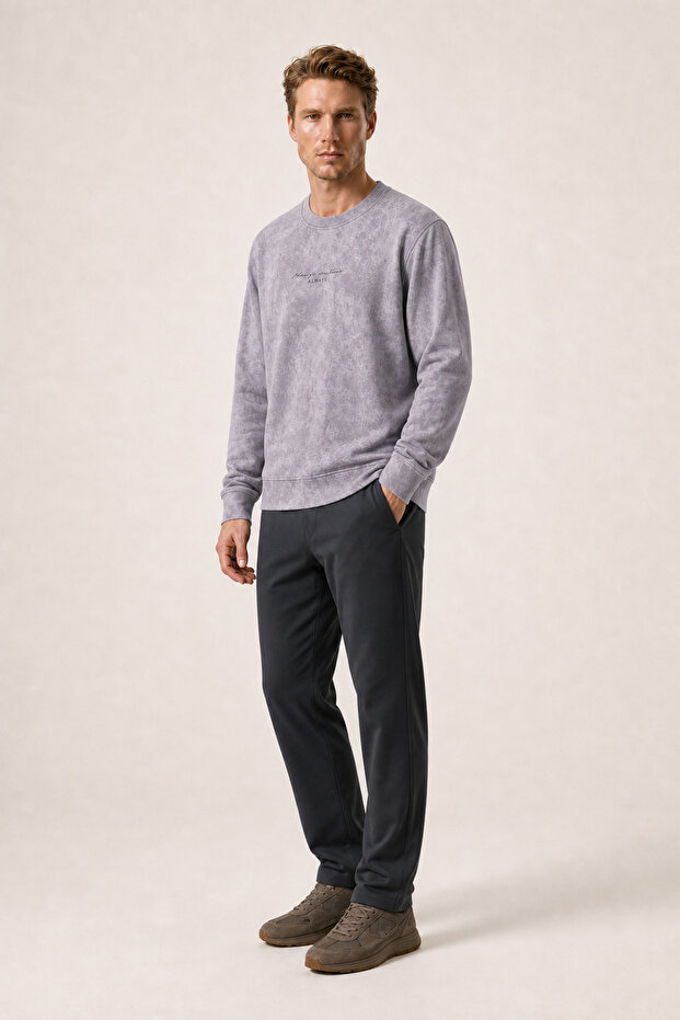 Rummi Patterned Winter New Season Men's Regular Fit Sweatshirt Gray