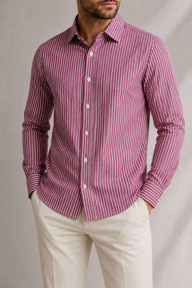 Men's Striped Slim Fit Shirt Long Sleeve Cotton Classic Stylish Shirt