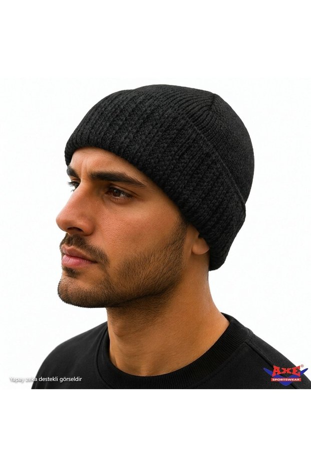 Winter Black Folded Thick Knitwear Knitted Fisherman Type Basic Siberian Beanie Hat Cold Weather Protection Warm Comfortable Use