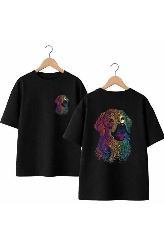 Striped Doge Back and Front Chest Printed 100% Cotton Oversize Loose Regular Fit Crew Neck T-Shirt
