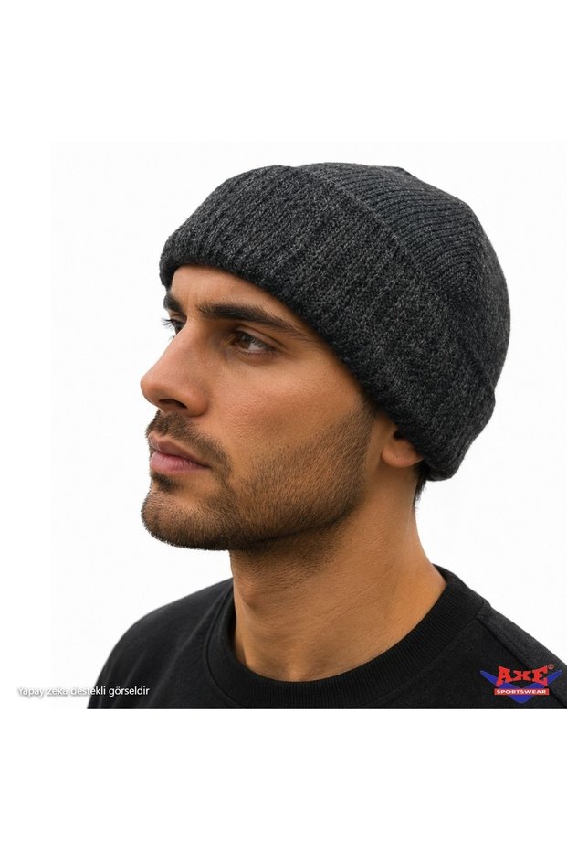 Winter Anthracite Folded Thick Knitwear Knitted Fisherman Type Basic Siberian Beanie Hat Cold Weather Protection Warm Comfortable Use