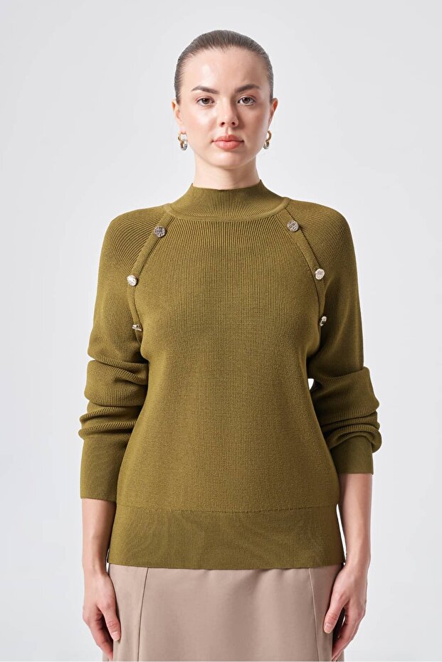 201 Button Detail Half Fisherman Knitwear Tunic Lime