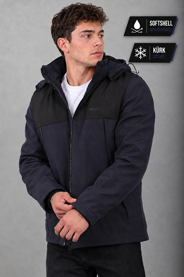 Segmented Softsheel Winter Coat with Fur Inside Kmd 889_50523-1