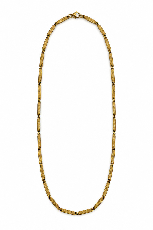 Gold Color Stainless Steel Greek Patterned Plate Chain Men's Necklace 55 cm