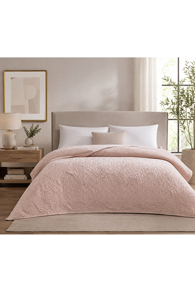Embossed Patterned Soft Blanket Double Size Soft Textured Modern Bedspread