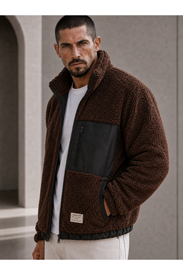 Zippered Lined Plush Coat Jacket Semi Oversized