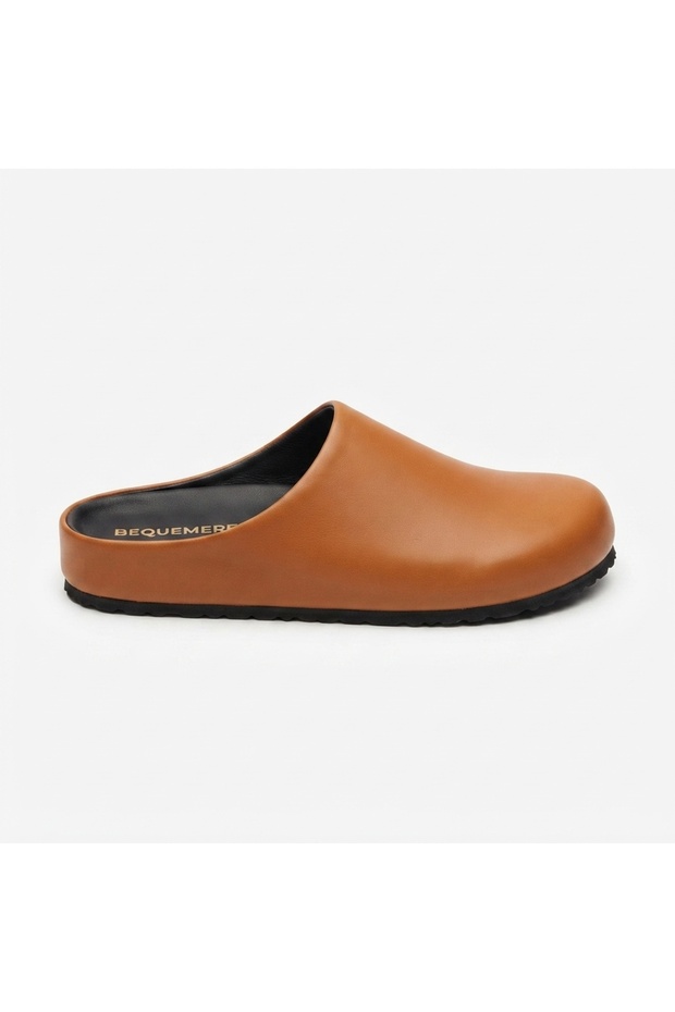 Mk410 Tan Genuine Leather Full Covered Cork Sole Unisex Orthopedic Sabo Slippers