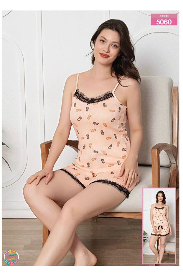 Shorts, Straps, Patterned Pajama Set