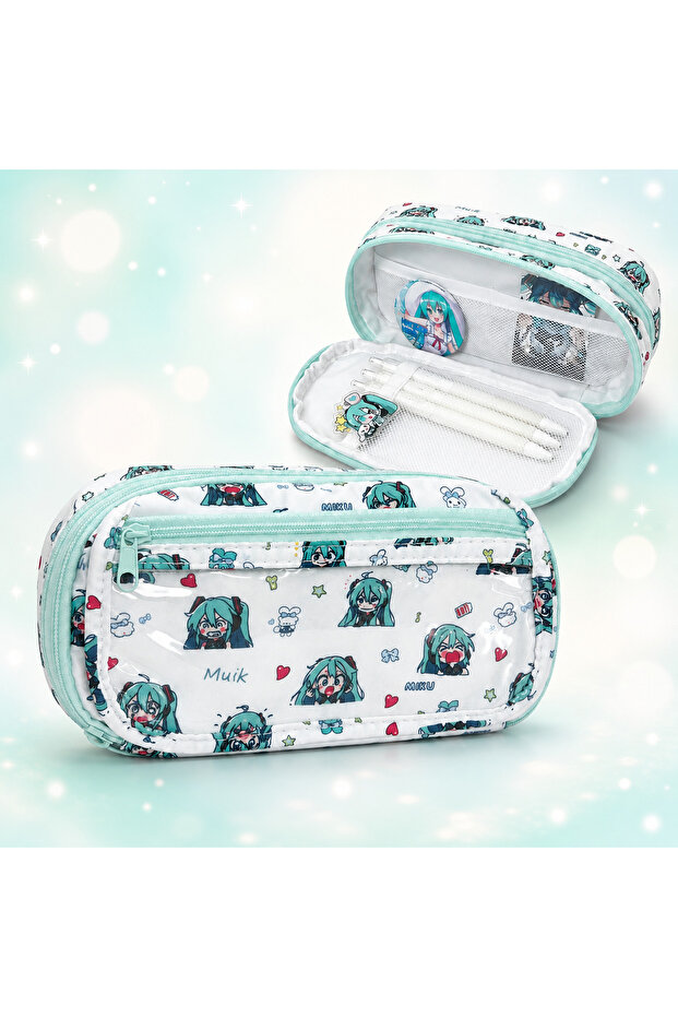 Hatsune Miku Large Size 4 Compartment Pen Holder Anime Manga Multi-Compartment Large Capacity Pencil Case