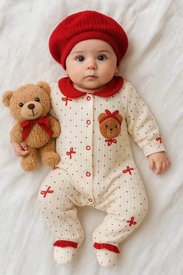 Cute Beretted Bear Jumpsuit