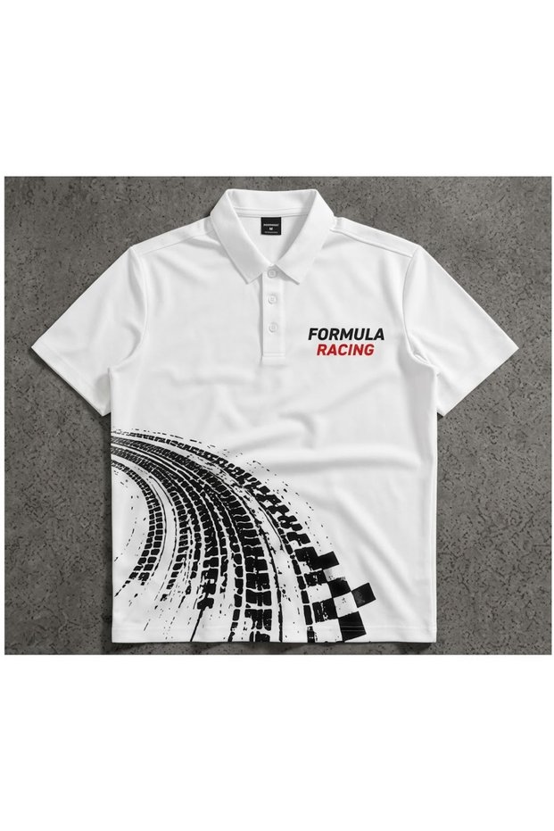 Unisex Formula 1 Printed Polo Neck T-Shirt – Racing Themed Short Sleeve T-Shirt