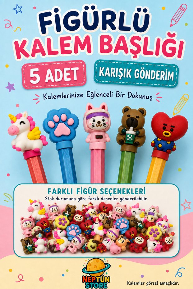Figured Pen Head Set of 5 – Mixed Patterned Silicone Pen Decoration
