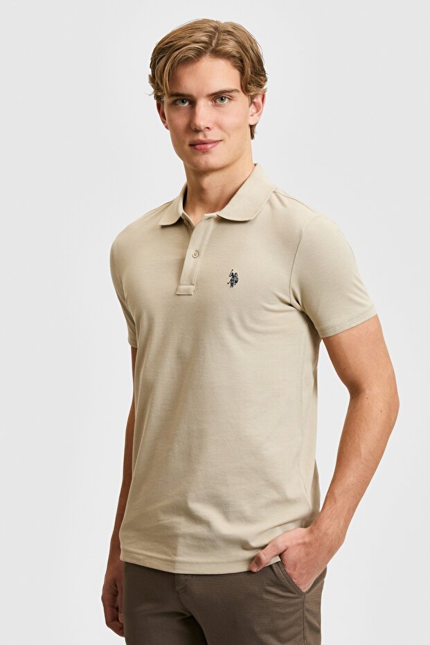 Mens Slim Fit Light Khaki Polo T-Shirt