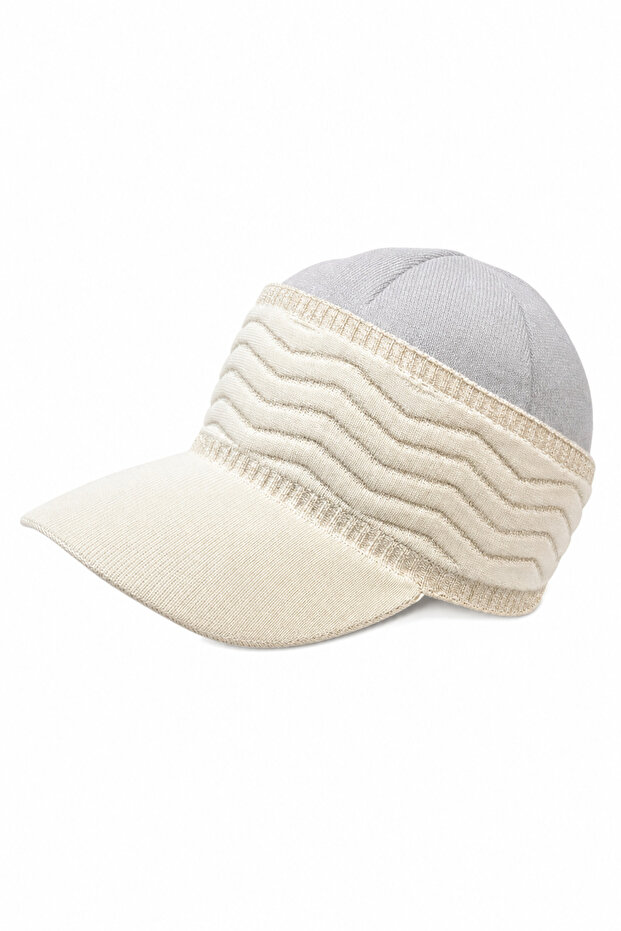 Unisex Light Gray Cream Wavy Patterned Knitted Fabric Sports Sun Visor Hat