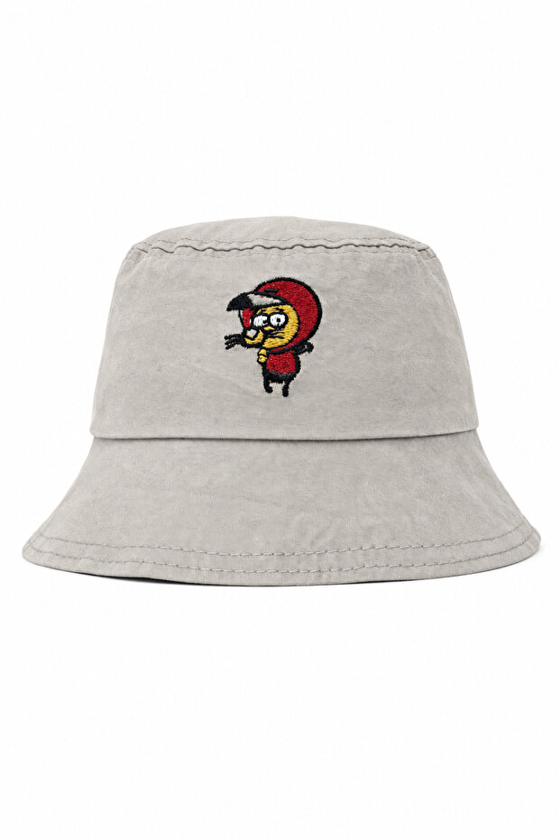 Embroidered Character Detailed Bucket Hat - Unisex Summer Sun Protection Hat