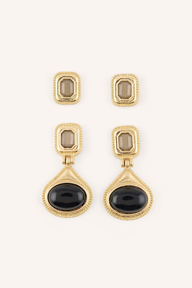 Women's Stone Detailed Dangle Multi Earring Set I7156Axns