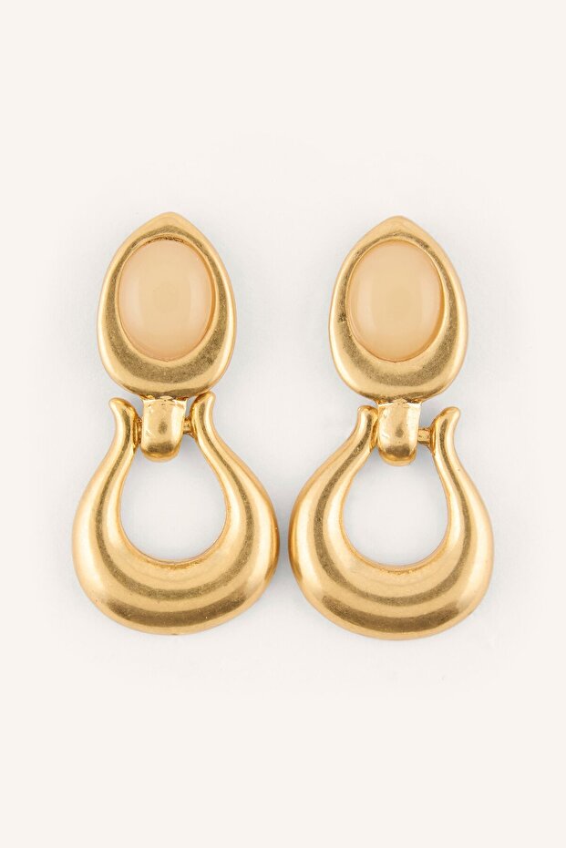 Oval Stone Detailed Dangle Women's Earrings I6594Axns
