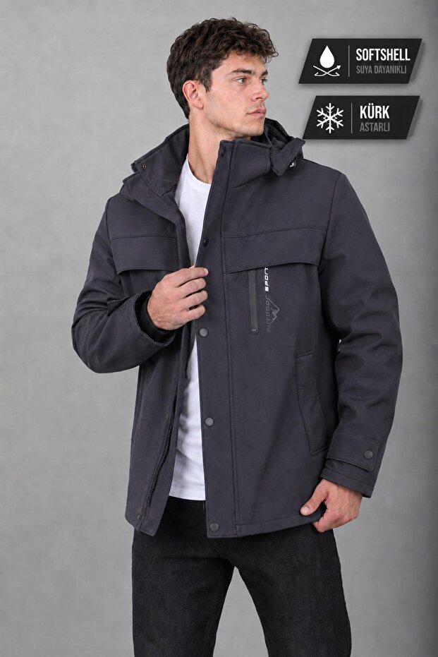 Softsheel Winter Coat with Fur Inside and Chest Detail Kmd 833_50524-1