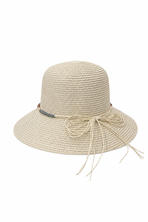 Women's Summer Straw Hat Wide Brim Beach Sun Hat with Lace-Up Detail