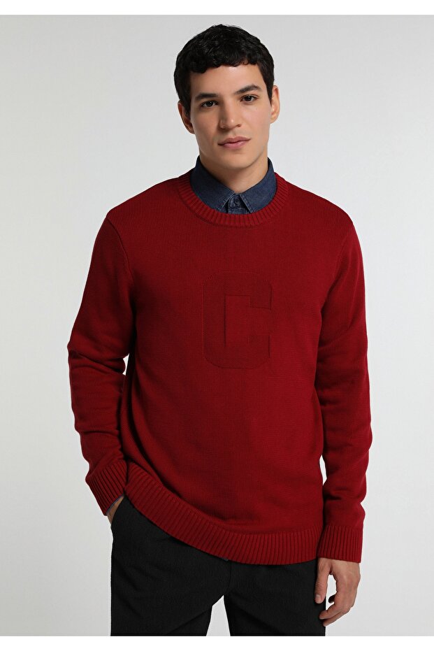 Regular Fit Round Neck Jacquard Men's Purple Sweater
