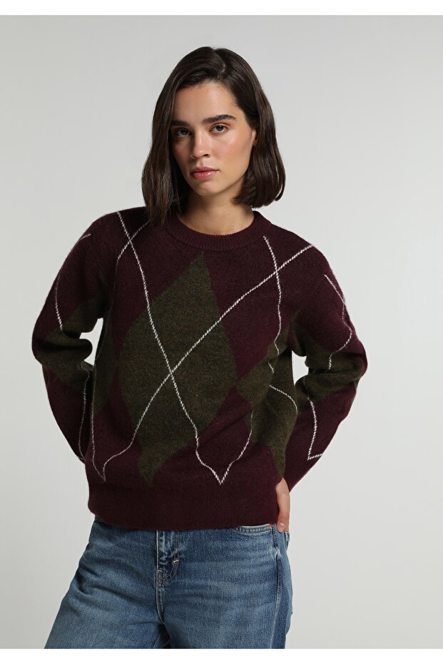 Regular Fit Round Neck Jacquard Women's Purple Sweater