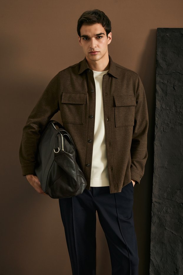 Moner Men's Slim Shirt Jacket Regular Fit Brown