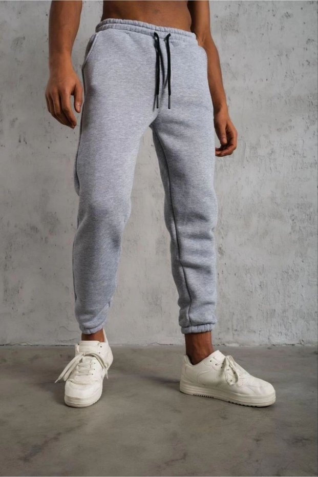 Men's Three Thread Bottom Sweatpants with Elastic Cuffs - Gray