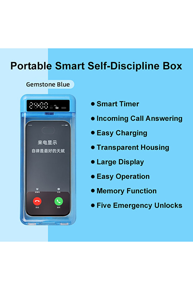 SKY BLUE Cell Phone Time Lock Box Locking Container for Cell Phones Using Habit Control Student Phon