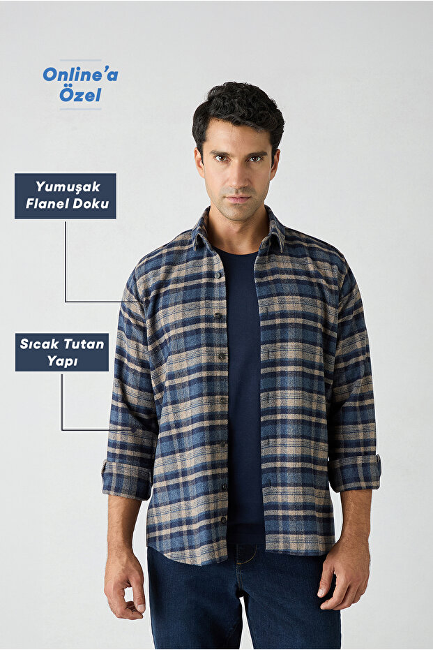 Long Sleeve Regular Fit Plaid Wool Flannel Lumberjack Winter Shirt