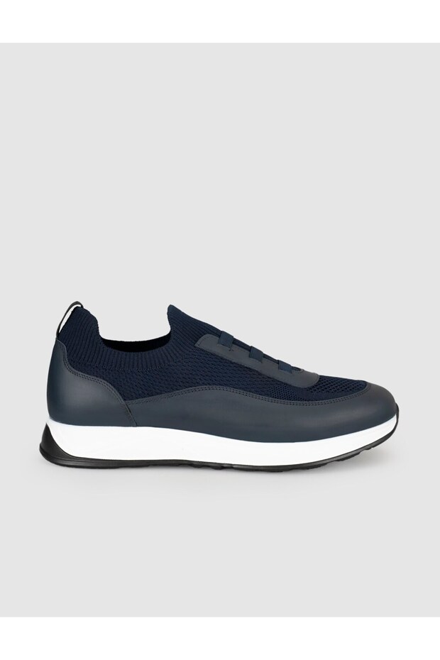 Genuine Leather Knitwear Navy Blue Men's Sneaker Shoes