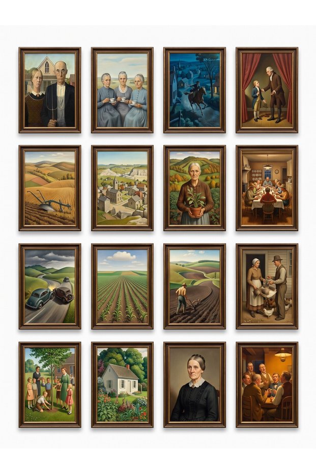 Grant Wood Paintings 16-Piece Sticker Set Laptop Notebook Planner Framed Sticker