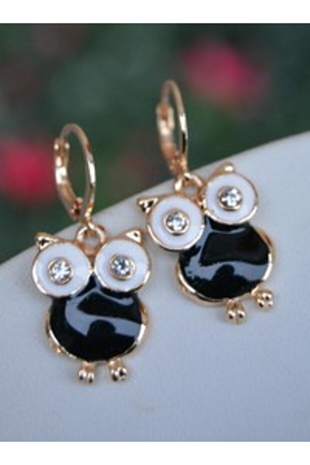 Enamel owl earrings - black -
