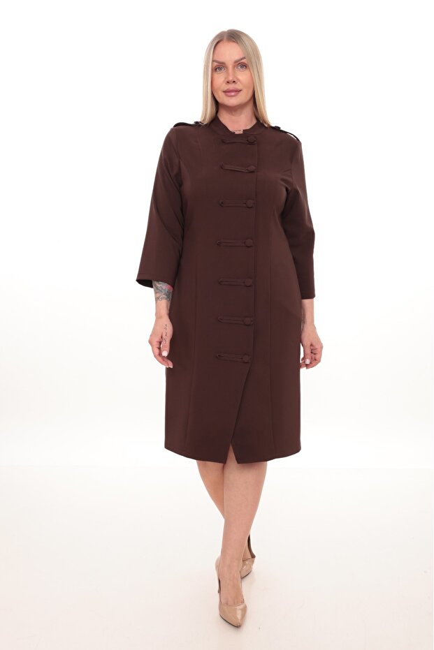 Mira Long Sleeve Button Detailed Plus Size Dress