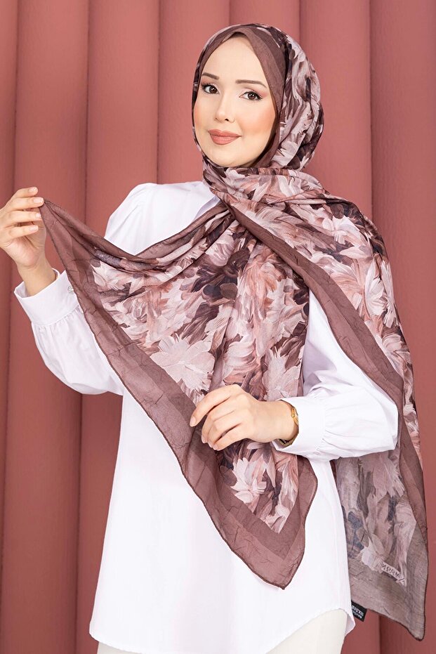 Premium Floral Patterned Shawl Series Coffee