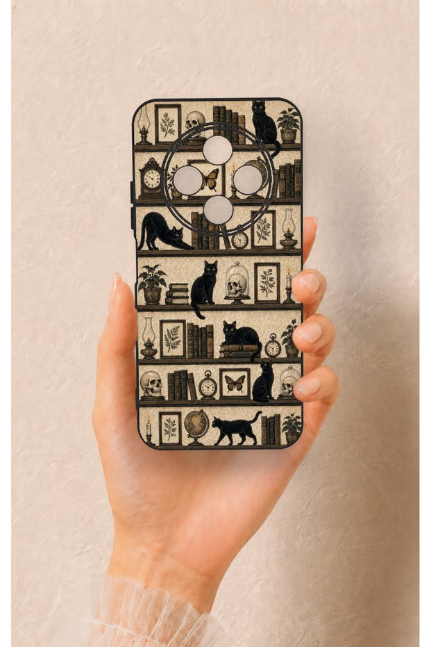 Tecno Spark 30C Compatible Vintage Black Cat Pattern Silicone Case