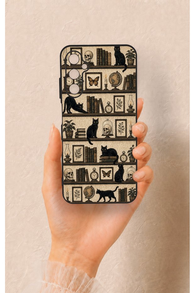 Samsung A05S Compatible Vintage Black Cat Patterned Silicone Case
