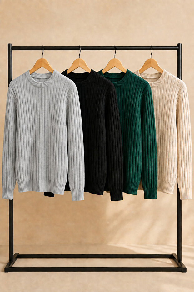 4-Piece Advantageous Men's Crew Neck Ribbed Knit Sweater Set
