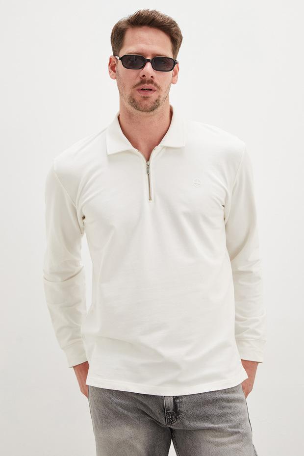 Printed Half-Zip Polo Collar Sweatshirt