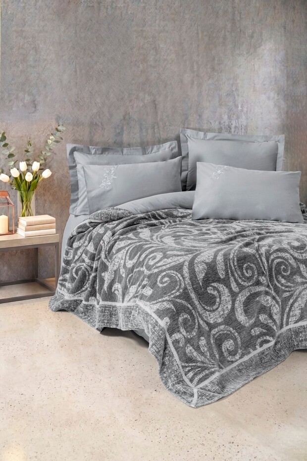 Fleece Double Bedspread Duvet Cover Set Volute Gray
