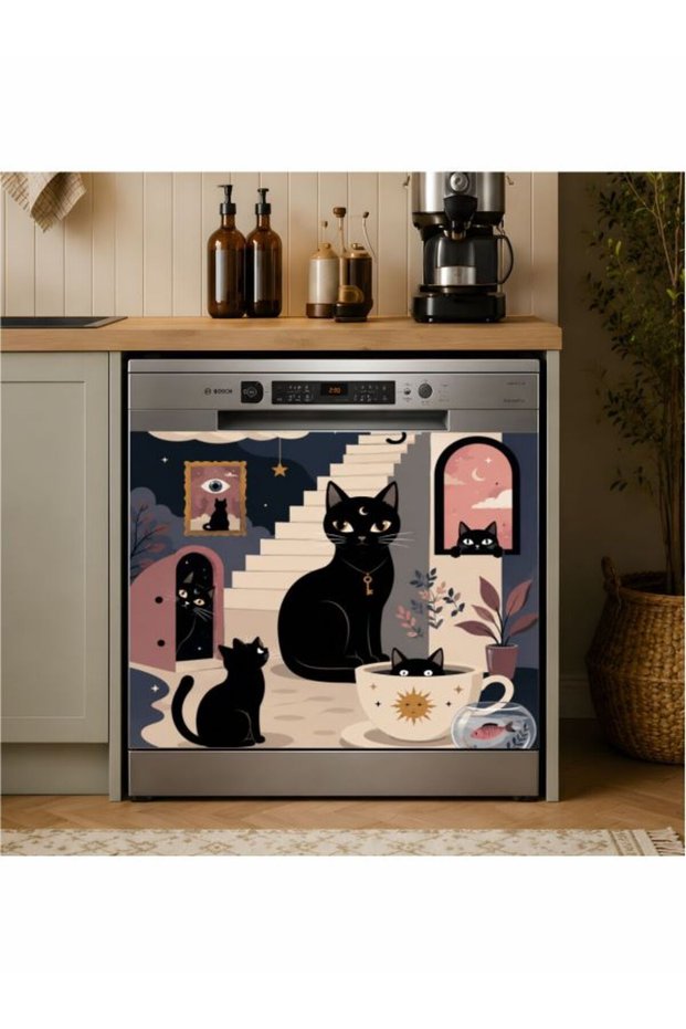 Dishwasher Sticker 70X70 cm Black Cats Model 21