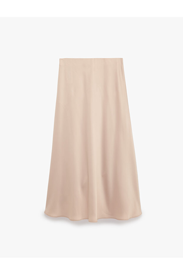 Normal Waist Flared Midi Satin Skirt