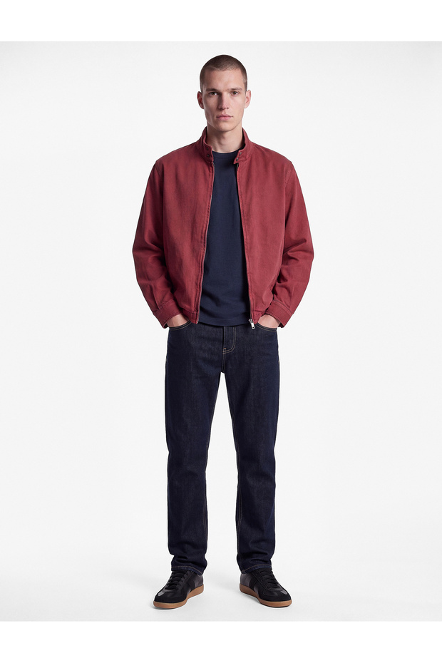 Pocketed Zippered Cotton Button Detailed Stand Collar Gabardine Shirt