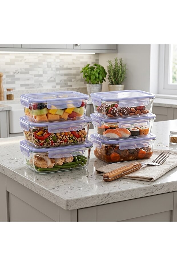 530093 Rectangular Storage Container with Blue Lid 330 Cc 6 Pieces