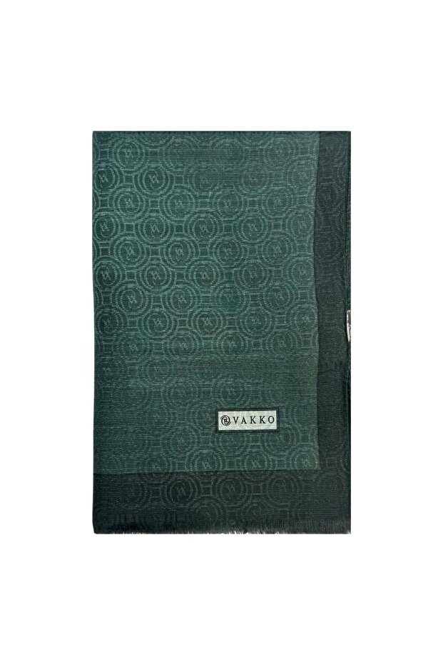 Cotton Silk Striped Monogram Shawl 041728-Emerald Green