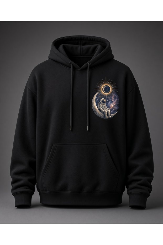 Oversize Astronaut Printed Hooded Sweatshirt – Unisex