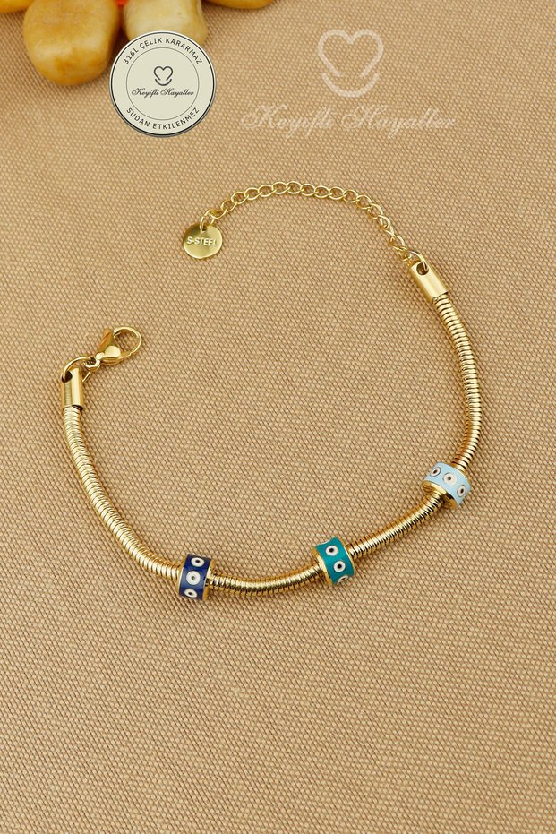 Steel Bracelet - Evil Eye Ball Model Snake Chain 316L Steel Bracelet Does Not Tarnish or Fade 17+5cm