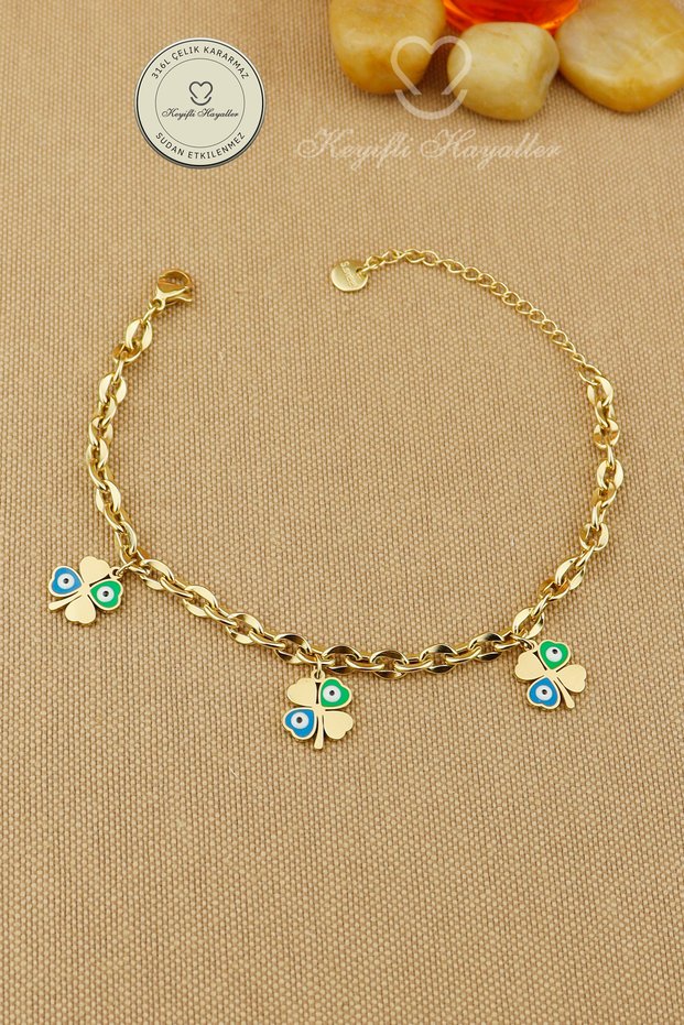 Steel Bracelet - Nazar Yonca Model Ring Chain 316L Steel Bracelet Does Not Tarnish, Does Not Fade 17+5cm